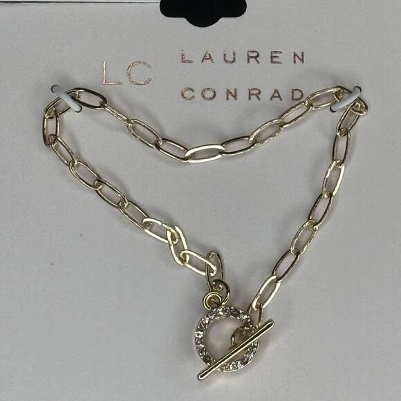 Lauren Conrad Dainty Link Crystal Toggle Closure Bracelet - Picture 4 of 5